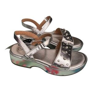 Art Class Silver Platform Sandals Girls Youth 2 Pearl Stud Dressy Summer Shoes